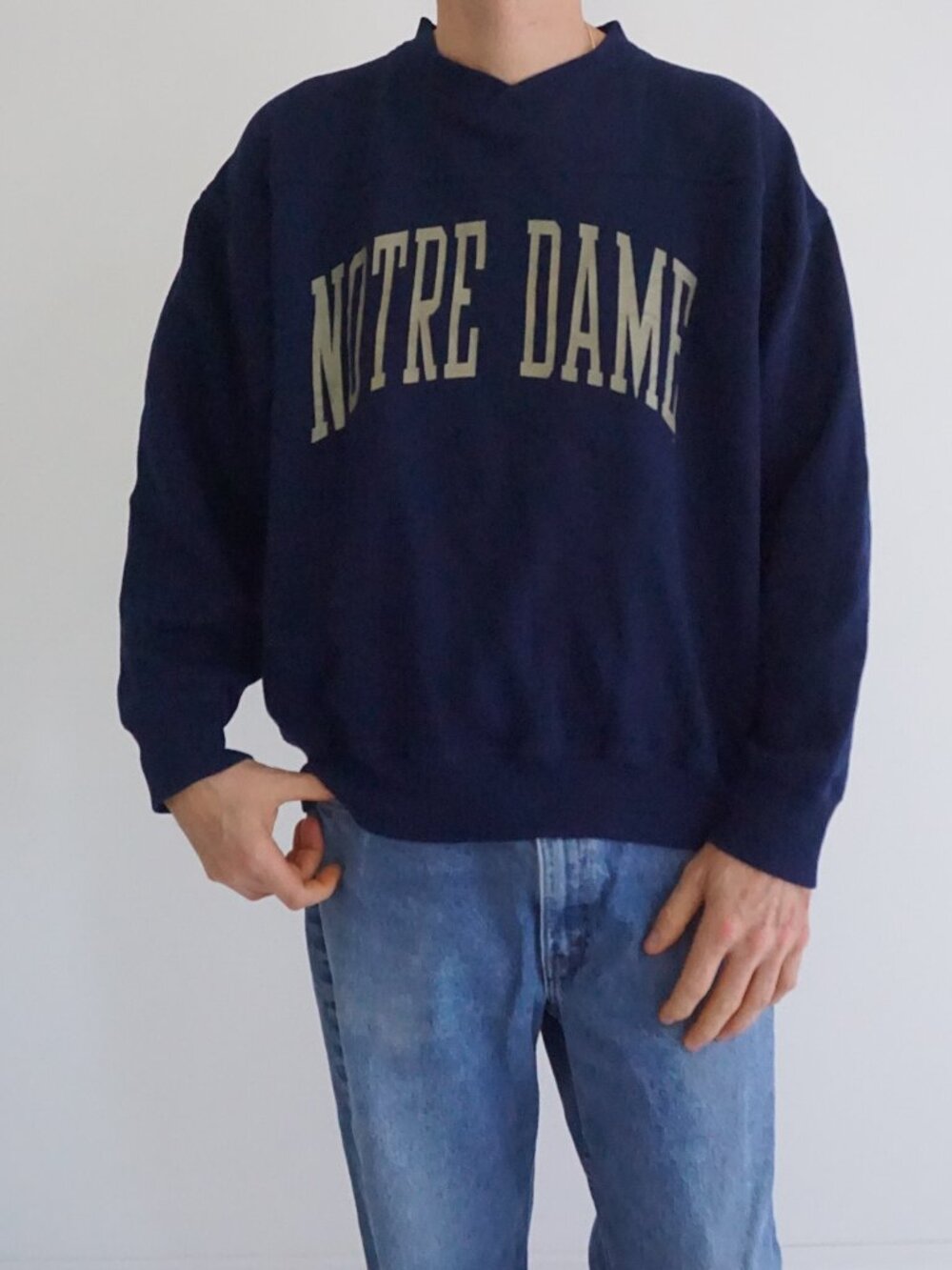 Vintage Crable Sportswear Navy Notre Dame Spellout Football Varsity Sweatshirt M